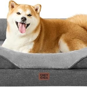 EHEYCIGA Memory Foam Orthopedic Dog Beds Large, 91x68x17cm, Dark Grey