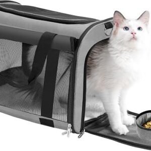 TWDEPART Cat Carrier Backpack - Durable, Ventilated & Foldable with Roll-Up Shade, Includes Free Collapsible Bowl & Cushion for Stress-Free Travel (Grey)