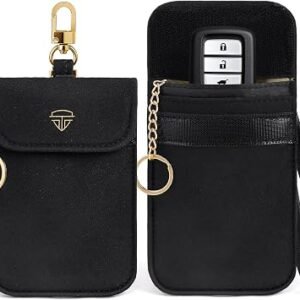 EXTRACTME Faraday Pouch for Car Keys (2 Pack), Suede Leather Faraday Bag for Key Fob with Wristband, Car RFID Signal Blocking Holder, Anti-Theft Key Fob Protector Case (Medium Size)