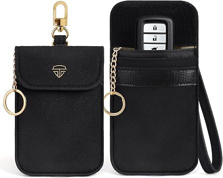 EXTRACTME Faraday Pouch for Car Keys (2 Pack), Suede Leather Faraday Bag for Key Fob with Wristband, Car RFID Signal Blocking Holder, Anti-Theft Key Fob Protector Case (Medium Size)