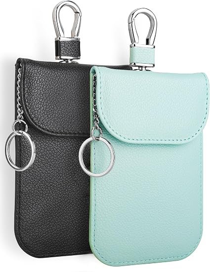 RFID Signal Blocker Faraday Pouch for Car Keys, Premium PU Leather, Jammer for Keyless Entry, Relay Attack Prevention (2 Pack - Light Green + Black)
