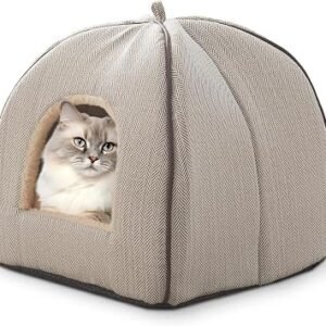 Cat Bed Cave, Cat Bed for Indoor Cats,Cat House Cats Tent with Removable Washable Cushioned Pillow, Soft Kitten beds (Beige,38.1x38.1x38.1cm))