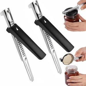 Multi-Function Tin and Can Opener, Effortless Arthritis Jar Opener for Seniors, Easy Grip for Weak Hands, Non-Slip, Stainless Steel, Cans Effortlessly, Bottles, and Opens Jars (2, Black)