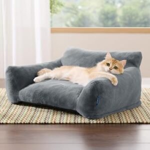 Bedsure Cat Sofa Bed Large - Cat Bed for Indoor Pets, 61x46x25cm, Dark Grey