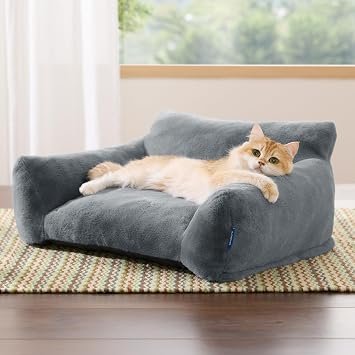 Bedsure Cat Sofa Bed Large - Cat Bed for Indoor Pets, 61x46x25cm, Dark Grey