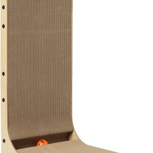Amazon Basics Cat Scratcher, L-Shaped with Catnip and Interactive Ball Toy, Corrugated Cardboard, Wall Climber, FSC Certified, 41.9 x 29.0 x 68.0 cm, for Indoor Cats and Kittens