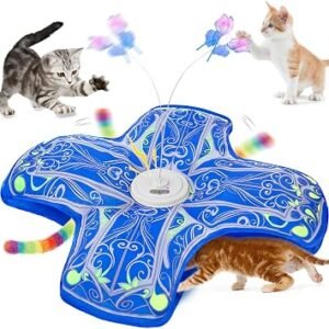 Interactive Cat Toys for Indoor Cats,[Newly Upgraded] Rechargeable Touch Activated Hide and Seek Kitten Toy with Fluttering (Blue)