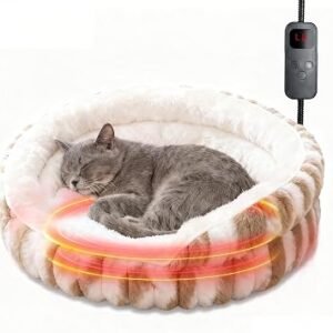 Cat Heated Bed, Electric Washable Pet Bed for Indoor Cats Small Dogs, Anti-Bite & Waterproof Design Deep Sleep Calming Thermal Bed with Adjustable Heating Pad,51?51?17cm