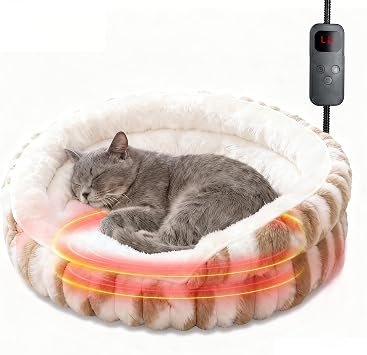 Cat Heated Bed, Electric Washable Pet Bed for Indoor Cats Small Dogs, Anti-Bite & Waterproof Design Deep Sleep Calming Thermal Bed with Adjustable Heating Pad,51?51?17cm
