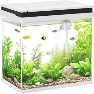 PawHut Fish Tank 26L Glass Aquarium with Filter System for Goldfish, White | LED Lights, Water Pump, Betta Fish Tank, for Shrimps