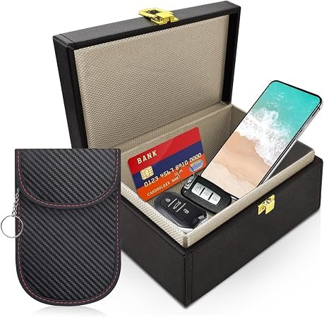 Keyless Entry Car Key Faraday Box for Car Keys with 1 Pack Faraday Pouch for Car Keys Car Key Signal Blocker Box Rfid Anti-Theft Signal Blocking Cages, Keyless Entry Car Key Safe Protector