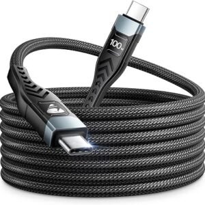 100W USB C to USB C, Fast Charging Cable 3M Long Type C Cable C to C Charger Fast Charg Lead Usbc to Usbc for iPhone 16 15 Pro Max Plus MacBook iPad Pro/Air Samsung Galaxy S23/S22/S21 Google Pixel