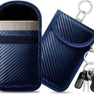 caslord 2 Pack Faraday Pouch for Car Keys | M | Blue| with 4 Pack Key Rings | Anti-Theft RFID Key Fob Protection Bag for Car Security