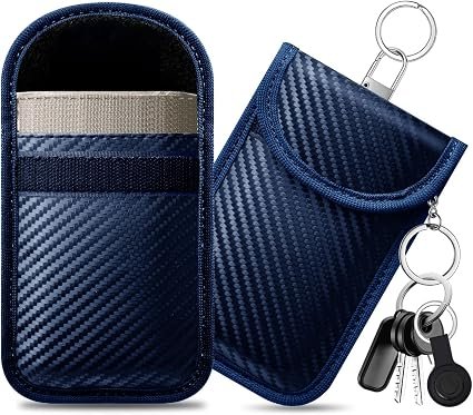 caslord 2 Pack Faraday Pouch for Car Keys | M | Blue| with 4 Pack Key Rings | Anti-Theft RFID Key Fob Protection Bag for Car Security
