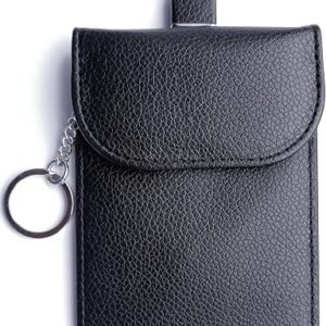 RFID Signal Blocker Faraday Pouch for Car Keys, Premium PU Leather, Jammer for Keyless Entry, Relay Attack Prevention (Black)