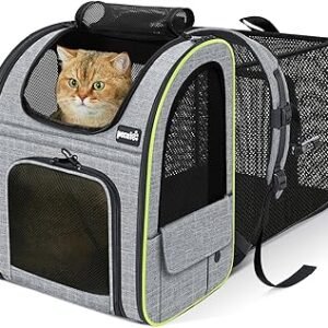 pecute Cat Backpack Expandable, Backpack for Cats & Small Dogs, Grey | Hands Free Pet Backpack with 4-Side Breathable Mesh, Multi-Entry & Lockable...