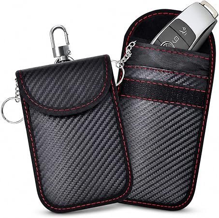 2 Pack Faraday Bags for Car Key Fobs, RFID Signal Blocking Pouches, Anti-Theft Anti-Hacking Key Protectors with Carbon Fiber Texture