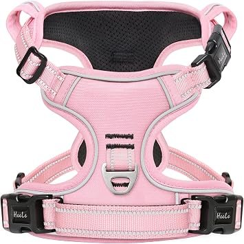 HEELE Dog Harness, No Pull Dog Harness Small, Release on Neck, Reflective Adjustable with Front Back 2 Leash Attachments and Soft Padded Control Handle for Walking Training, Light Pink, S