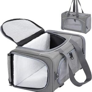 Petsfit Cat Carrier?Airline Approved Carrier,Small Dogs &Kitten Pet Carriers Two-Way Placement on Airplane, Collapsible Soft Sided Cat Travel Carrier-Grey