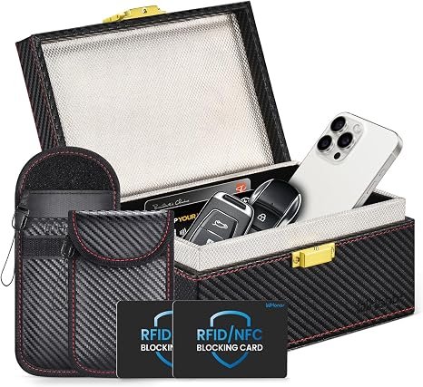 WHonor Faraday Box & Pouch, Anti-Theft RFID Blocking Car Key Signal Blocker | Keyless Car Safe, Prevent Relay Theft, Fits 12 Keys & Phone, Premium...