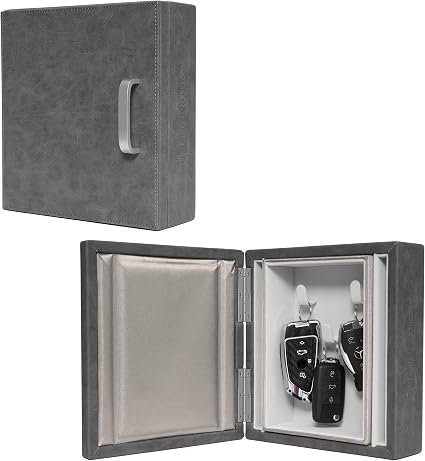 Faraday Box for Car Keys - Premium Design XL Signal Blocker| 3 Keys Capacity| PU Leather | Keyless Entry Theft Protection|Wall Mounted | Easy to Install| Extra Large (Dark Grey)