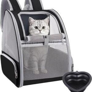 Breathable Cat Carrier Backpack for Small Dog Rabbit 7kg with Foldable Bowl | Multi-Entry, Foldable & Portable, Ergonomic Design, Padded Straps, Cats...