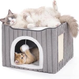 Avont 3-in-1 Cat Cave Bed for Indoor Cats with Scratch Pad