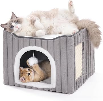 Avont 3-in-1 Cat Cave Bed for Indoor Cats with Scratch Pad