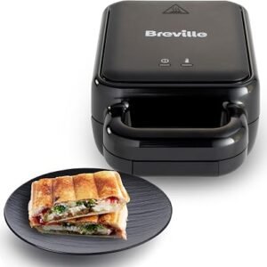 Breville Solo SnackMaster | Mini Toastie Maker & Snack Maker for PancakesOmelettesToasted Sandwiches & More | Wipe CleanNon Stick Plates | Black [VST102]