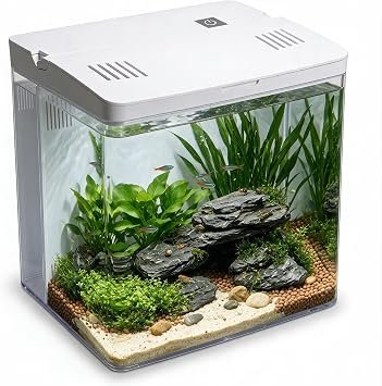 4.5L Aquarium Starter kits, Small Betta Fish Tank with Led and Filter (White)