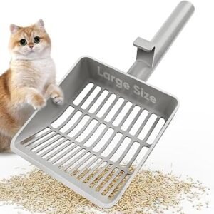 Cat Litter Scoop, Heavy-Duty Kitty Litter Scoop with Dual Sifting Holes for Fast & Fine Clumping, Large Cat Litter Scooper with Long Handle & Easy-to-Hang Hook for Litter Box