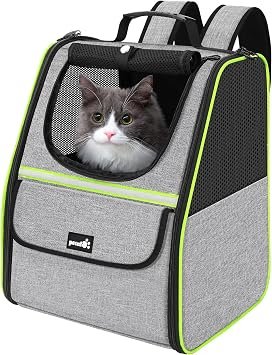 Pecute Cat Backpack Carrier, Small Dog Backpack Carrier, Grey | Pet Backpack Carrier for Cats Dogs Puppy Kitten, Cat Carrier Bag Carrying for Travel Hiking...
