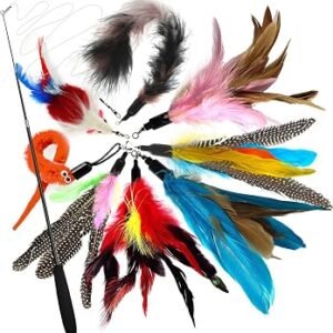 Cat Feather Toys,Cat Toy Feathers for Indoor Cats Kitten Interactive Toys Retractable Cat Teaser Wand with 8 Refills