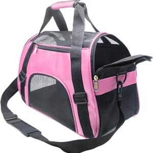 Pet Carrier Bag,Small Cat Carrier Kitten Puppy little Dog Carrier for Travel Airline Approved Small Animal (Pink, S)