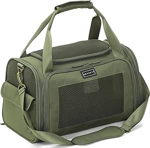 Petsfit Cat Carrier Large,Small Dog Travel Carrier with Soft Expandable Mat, Airline Approved Collapsible Transport Bag with Ventilation Quadrangle Oxford Fabric, Portable Cat Bag, Green