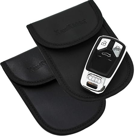Car Key Faraday Pouch 2 Pack | Anti Theft Key Pouch & RFID Blocker | Signal Blocking Pouch for Keyless Car Keys | Faraday Keyless Entry Protector Case (Black)