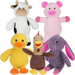 PrimePets Plush Dog Toys, 5 Pack, Squeaky Dog Toy for Small and Medium Dogs | Soft, Interactive Stuffed Puppy Toys, Farm Animals