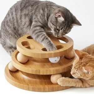 ZOMISIA Cat Ball Toys for Indoor Cats, Wooden Cat Track Toy with Puzzle Top