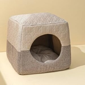 LYMIN Cat Cave Bed for Indoor Cats up to 7kg, 37x33x30cm 3 in 1 Warm Cave Cat House Cat Sofa Bed Foldable Microfiber Tent with Removable Washable Cushion Pillow for Kitten Cats Puppy Small Pet
