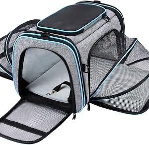 Expandable Cat Carrier Bag, Portable Soft Sided with Fleece Bed, Pet Carriers for Cats, Rabbit, Small Dogs, Puppies, Kitten, Cat Carriers & Travel Products with Shoulder Strap