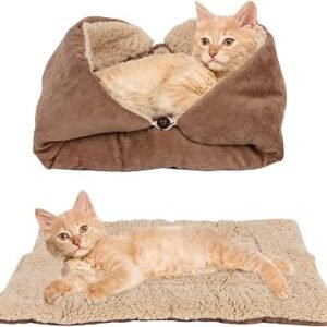 Kaket Cat Bed, 2 in 1 Cat Bed Mat for Indoor Cats, Cat Cushion Bed, Bed Blanket for Cats and Small Dogs, Cat Bedding, Kitten Bed, Puppy Beds, Cat Calming Blanket (Apricot)