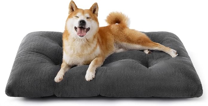 Bedsure Large Dog Crate Bed Washable, Fluffy Dog Mattress, 89x58x8cm, Grey
