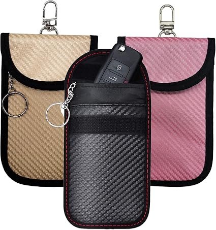 3 Pcs Faraday Pouch for Car Key,Anti-Theft RFID Car Key Signal Blocking Bag | Blocking Signal Keyless Entry Cars Keys Case for Cars Security (Pink, Gold, Black)