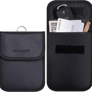 wisdompro Faraday Pouch for Car Keys 2 Pack PU Leather RFID Blocking Bag | (Black) Car Key Signal Blocking Pouch, RFID Blocker for Car Keys, Anti-theft...