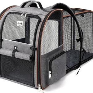 Lekesky Large Cat Carrier Backpack Expandable - Pet Carrier Backpack for Small Dogs Medium Cats Fit Up to 25 Lbs, Grey, L