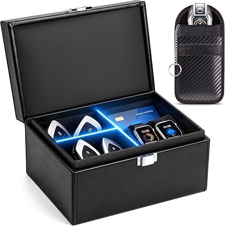 Faraday Box for Car Keys with Divider, Anti-Theft Keyless Signal Block Box | RFID Key Box Signal Blocker Holds 9 Keys, Car Key Signal Blocker Prevent Relay...