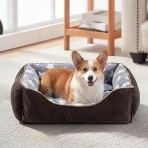 MIXJOY Dog Bed Large - Washable Cosy Pet Bed, 76 x 61 x 23 cm Brown