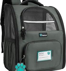 PetAmi Deluxe Pet Carrier Backpack for Small Cats and Dogs, Puppies | Ventilated Design, Two-Sided Entry, Safety Features and Cushion Back Support | for Travel, Hiking, Outdoor Use (Dark Gray)
