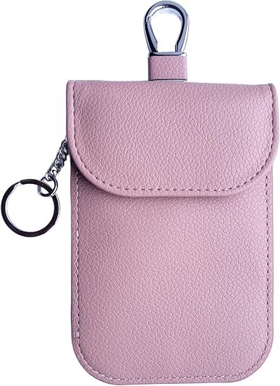 RFID Signal Blocker Faraday Pouch for Car Keys, Premium PU Leather, Jammer for Keyless Entry, Relay Attack Prevention (Dark Pink)