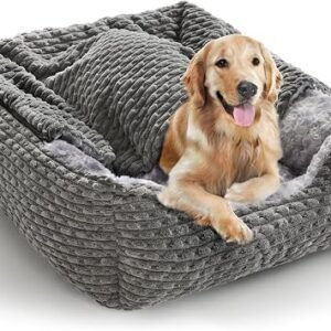 Extra Large Dog Bed, Rectangle XL Pet Cave Beds Grey, 90x65x23CM